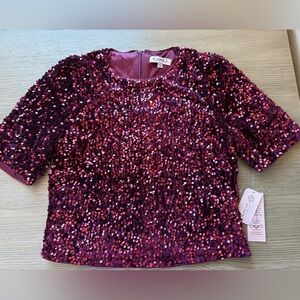 Nanette Lepore Burgundy Sequin Top